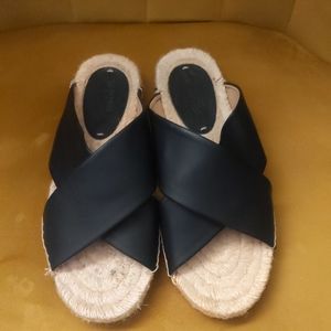 Soludos Black Leather Cross Strap Espadrille Sandals